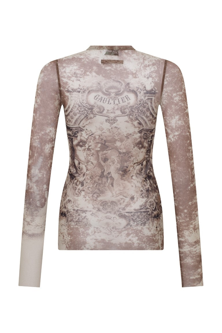 Mesh Long Sleeves Top Printed "Médaillon"