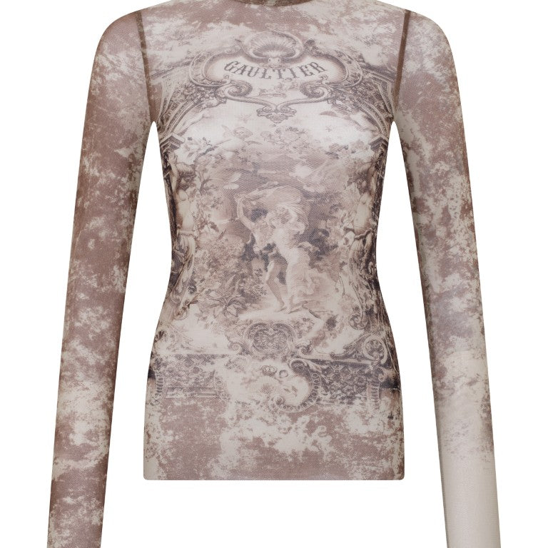 Mesh Long Sleeves Top Printed "Médaillon"
