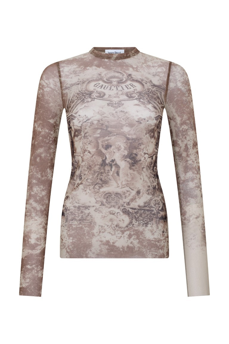 Mesh Long Sleeves Top Printed "Médaillon"