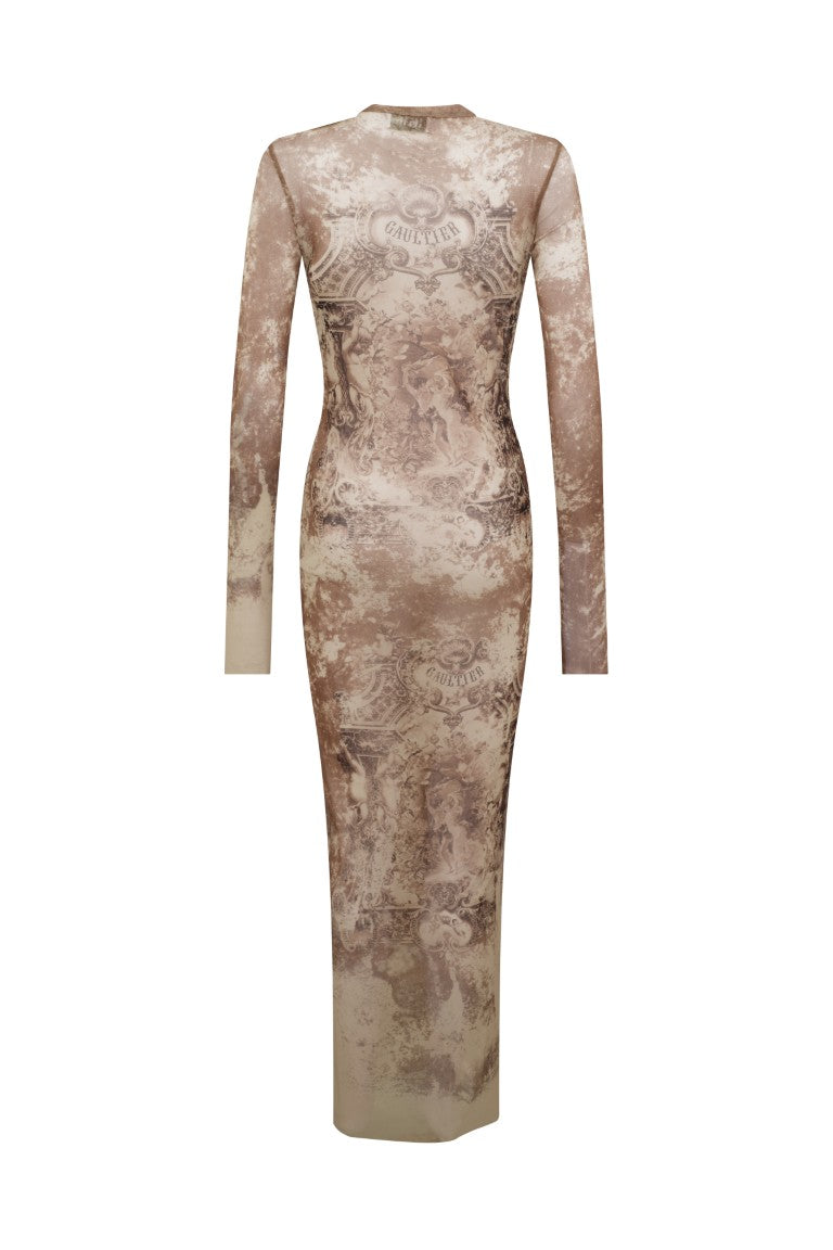 Mesh Long Dress Printed "Médaillon"