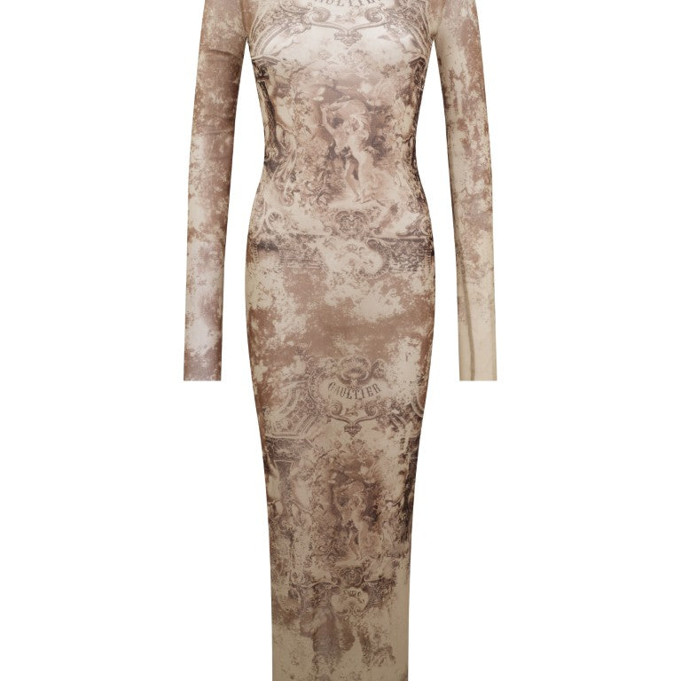Mesh Long Dress Printed "Médaillon"