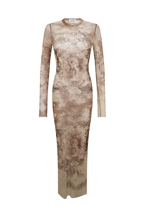 Mesh Long Dress Printed "Médaillon"