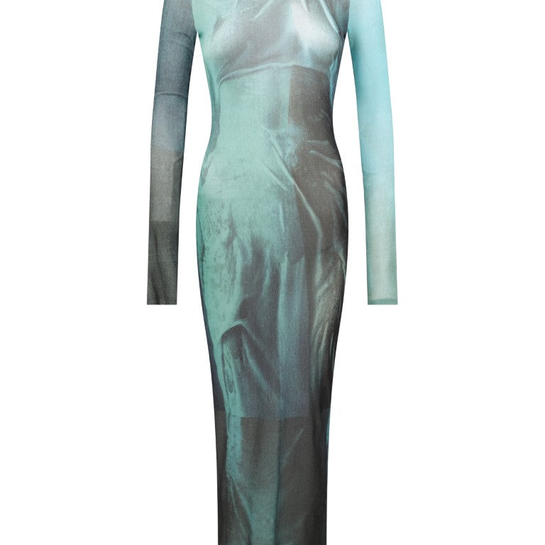 Mesh Long Dress Printed "Water"