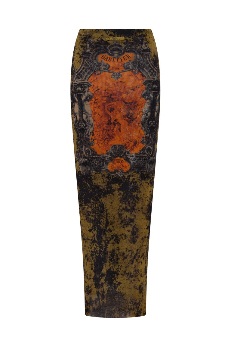 Mesh Long Skirt Printed "Médaillon"