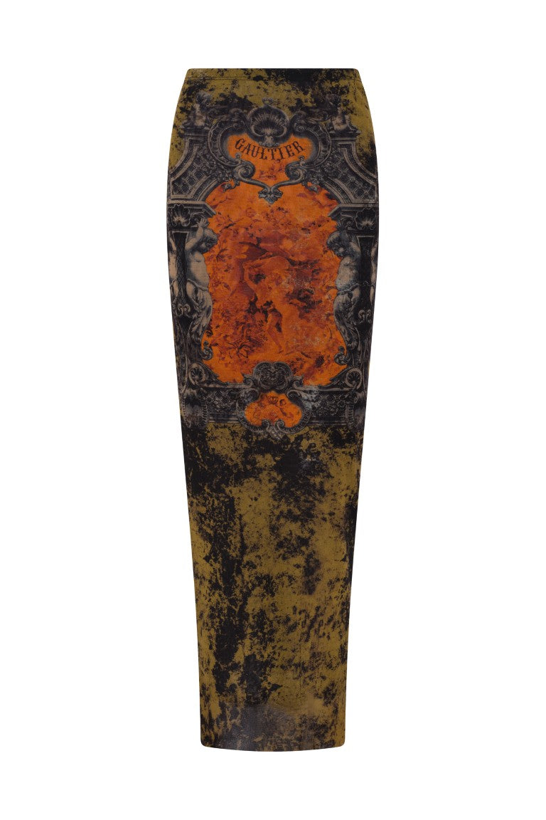 Mesh Long Skirt Printed "Médaillon"