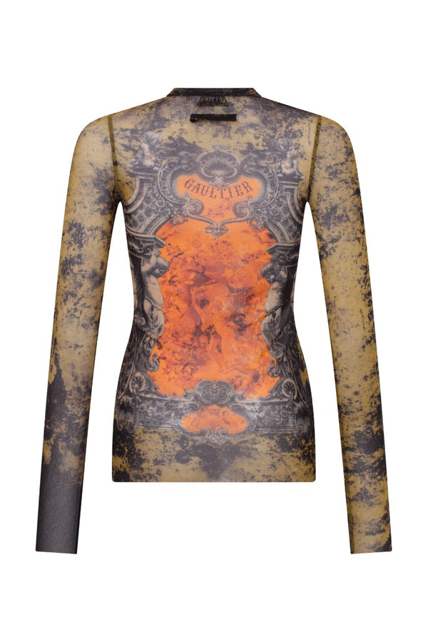 Mesh Long Sleeves Top Printed "Médaillon"