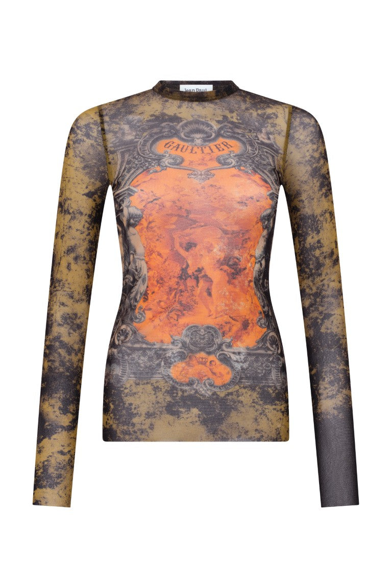 Mesh Long Sleeves Top Printed "Médaillon"