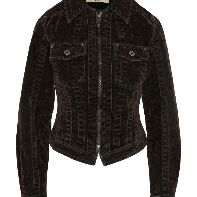 Flocked Denim Jacket with Stone Wash