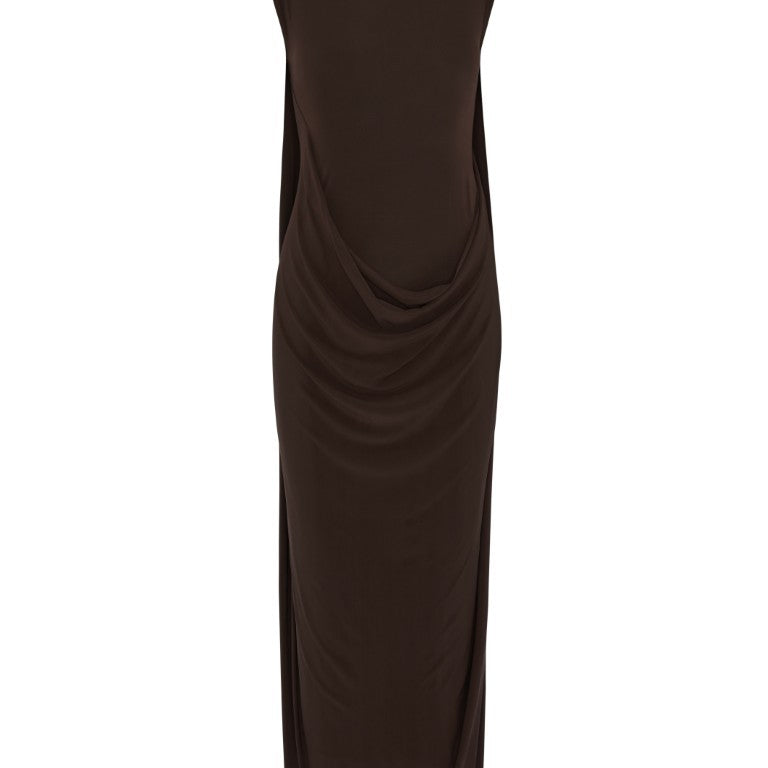 Stretch Viscose Double Layer Draped Long Dress