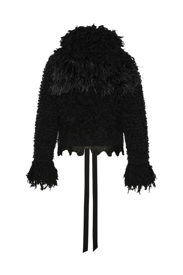 Leke Knitted Jacket with Feathers Embroidery