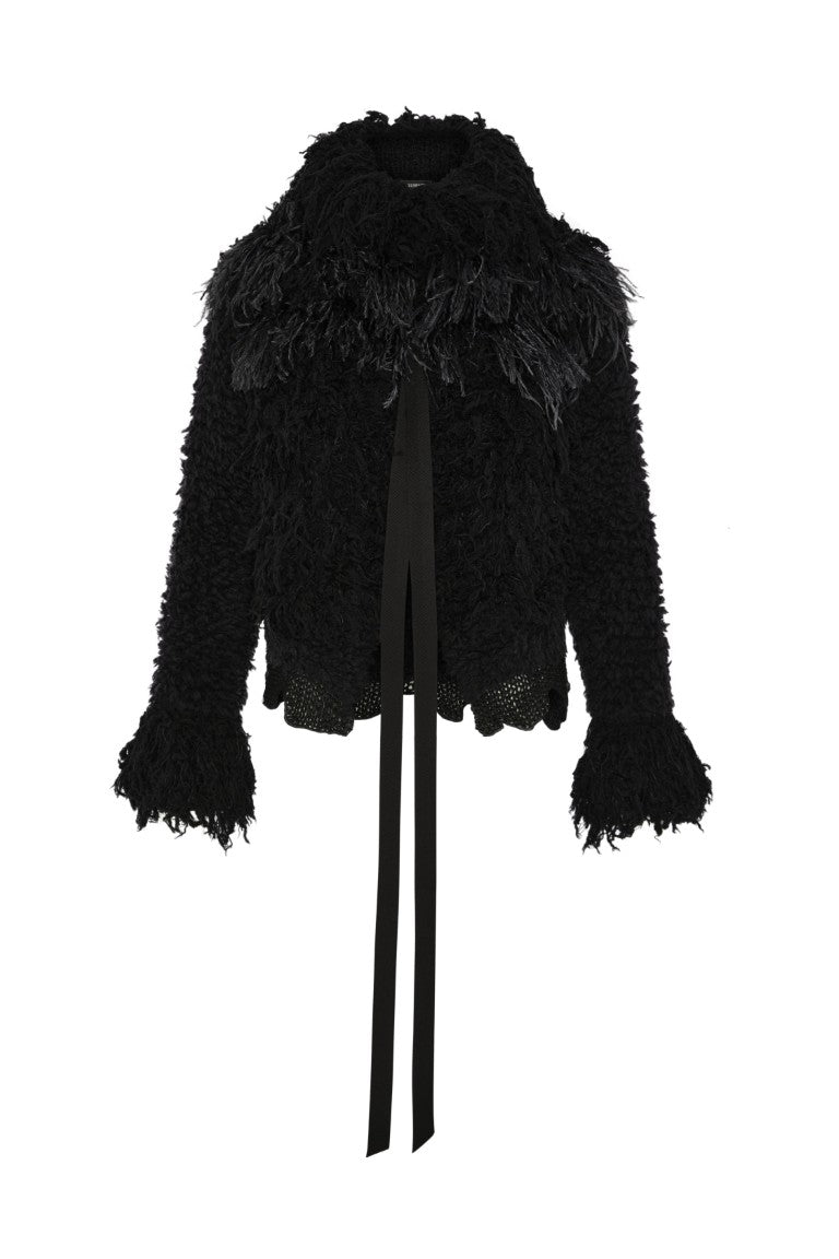 Leke Knitted Jacket with Feathers Embroidery
