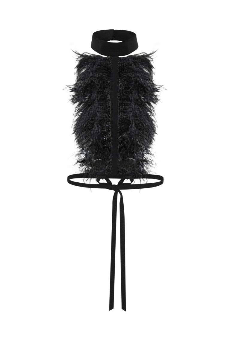 Bets High Neck Collar with Frisee Feathers