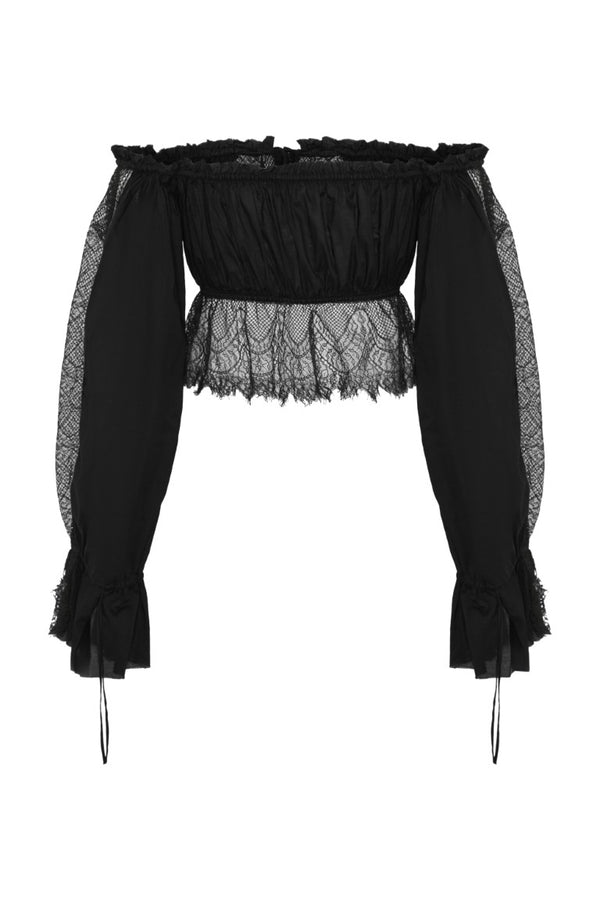 Jorunn Crop Top with Distressed Lace Details