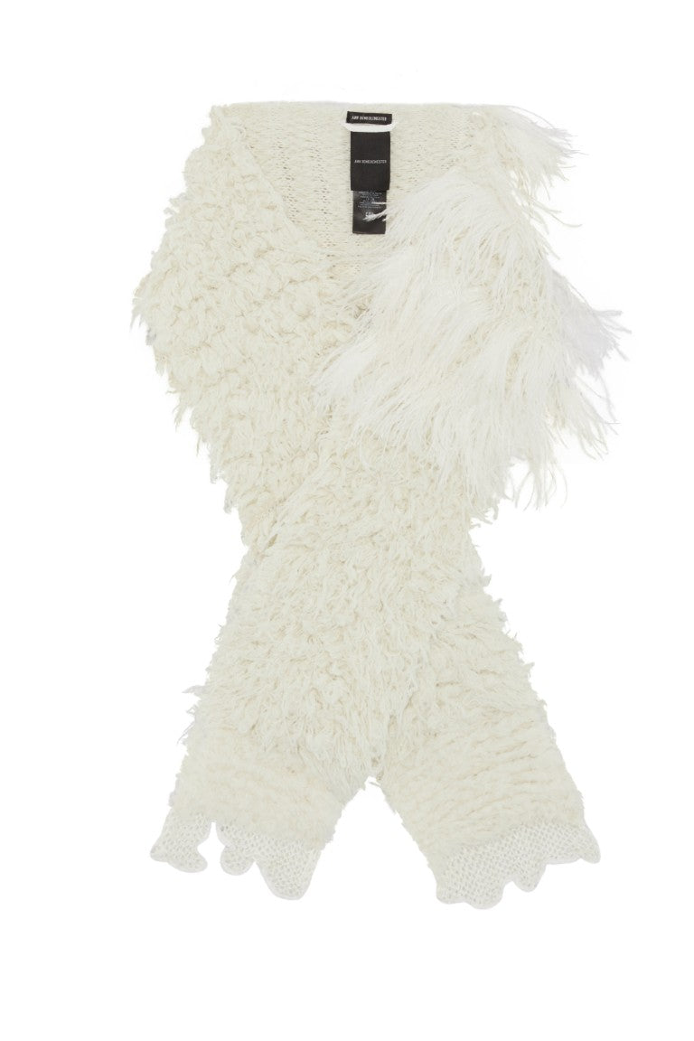 Ann Demeulemeester FW25 - Womens Ofke Knit Scarf with Feathers