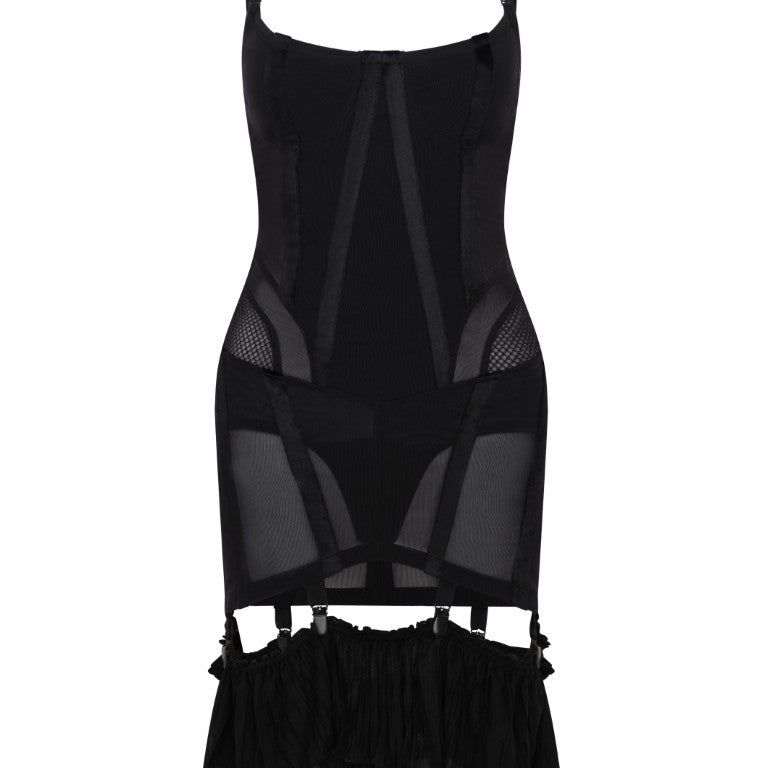 Mesh Dress with Velvet Tape Details