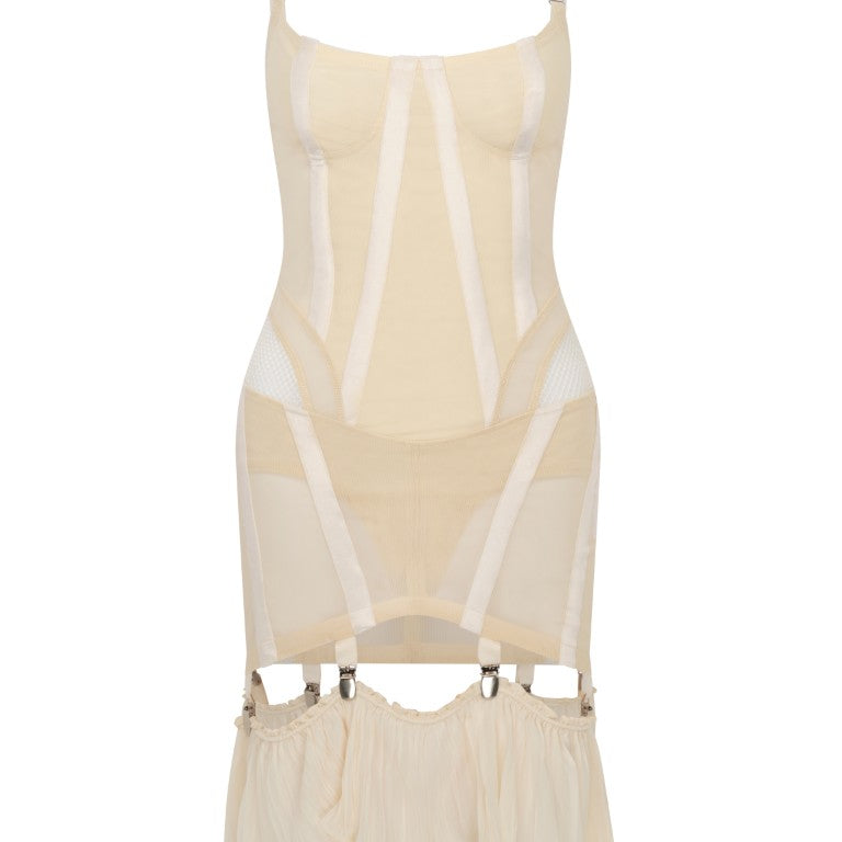 Mesh Dress with Velvet Tape Details