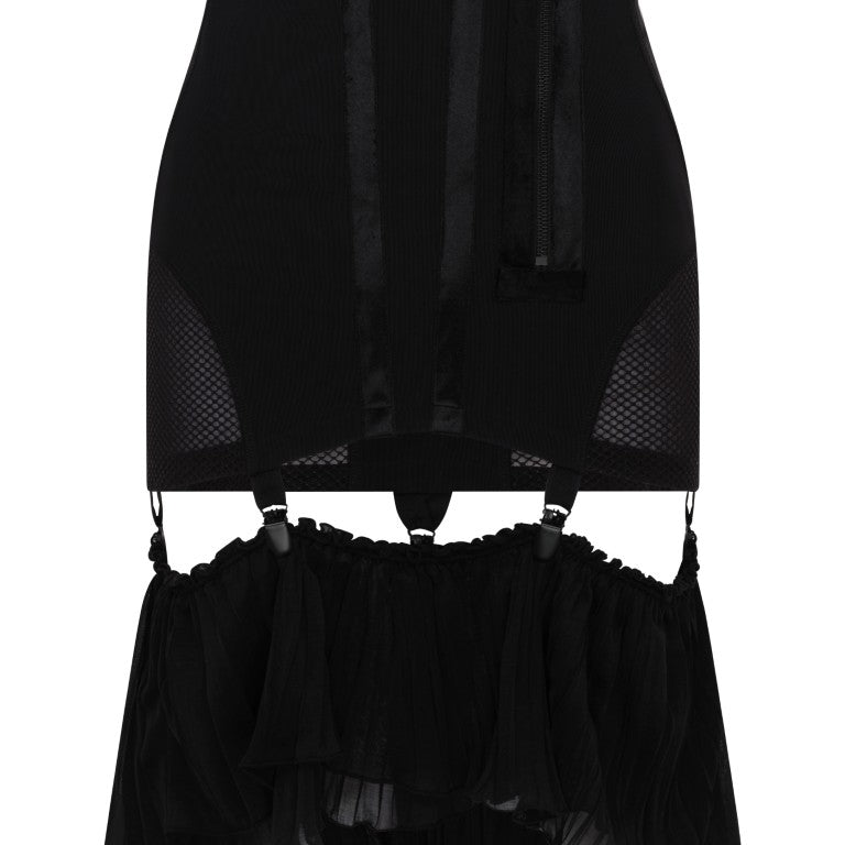Mesh Girdle Skirt with Velvet Tape Details