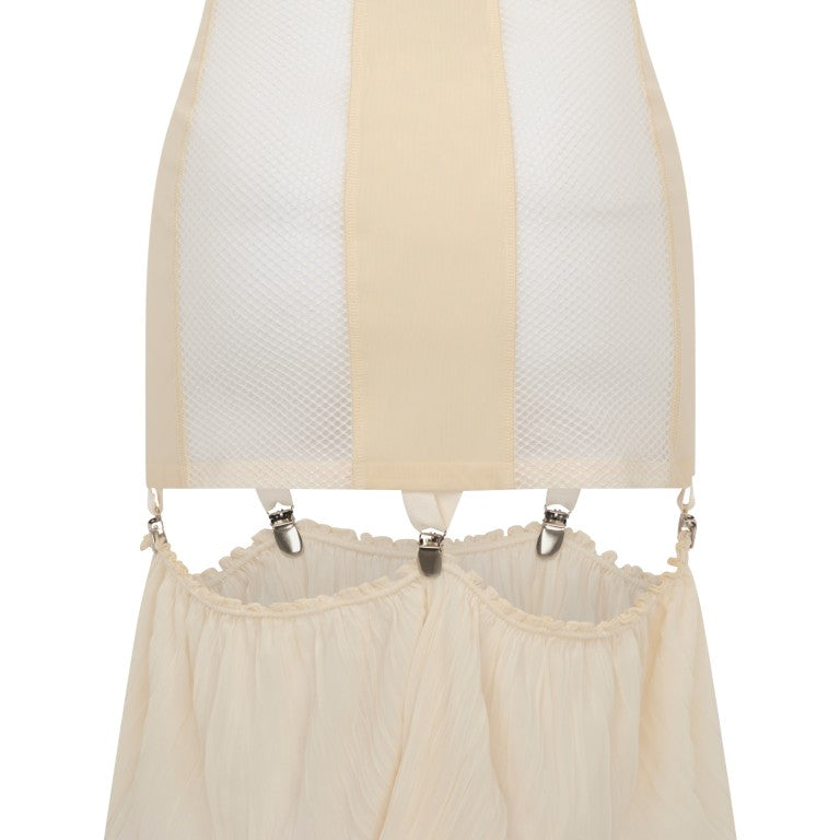 Mesh Girdle Skirt with Velvet Tape Details