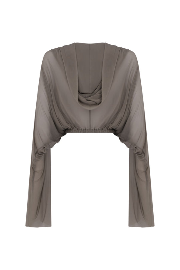Cropped Hooded Tunic Knit T-Shirt