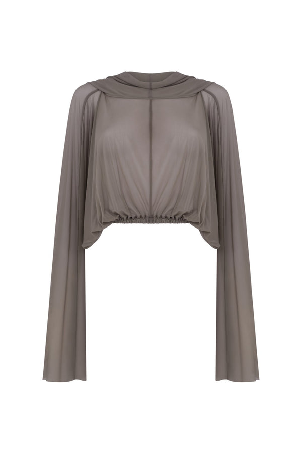 Cropped Hooded Tunic Knit T-Shirt