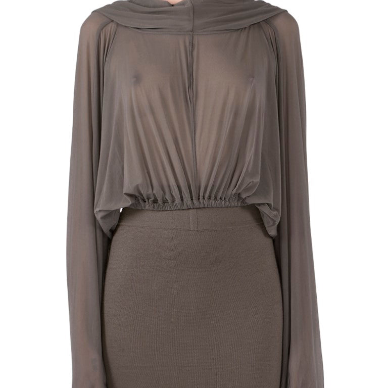 Cropped Hooded Tunic Knit T-Shirt
