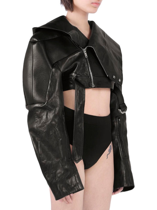 Hooded Micro Stooges Leather Jacket