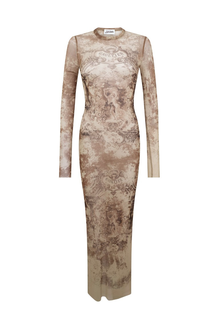 Mesh Long Dress Printed "Médaillon"