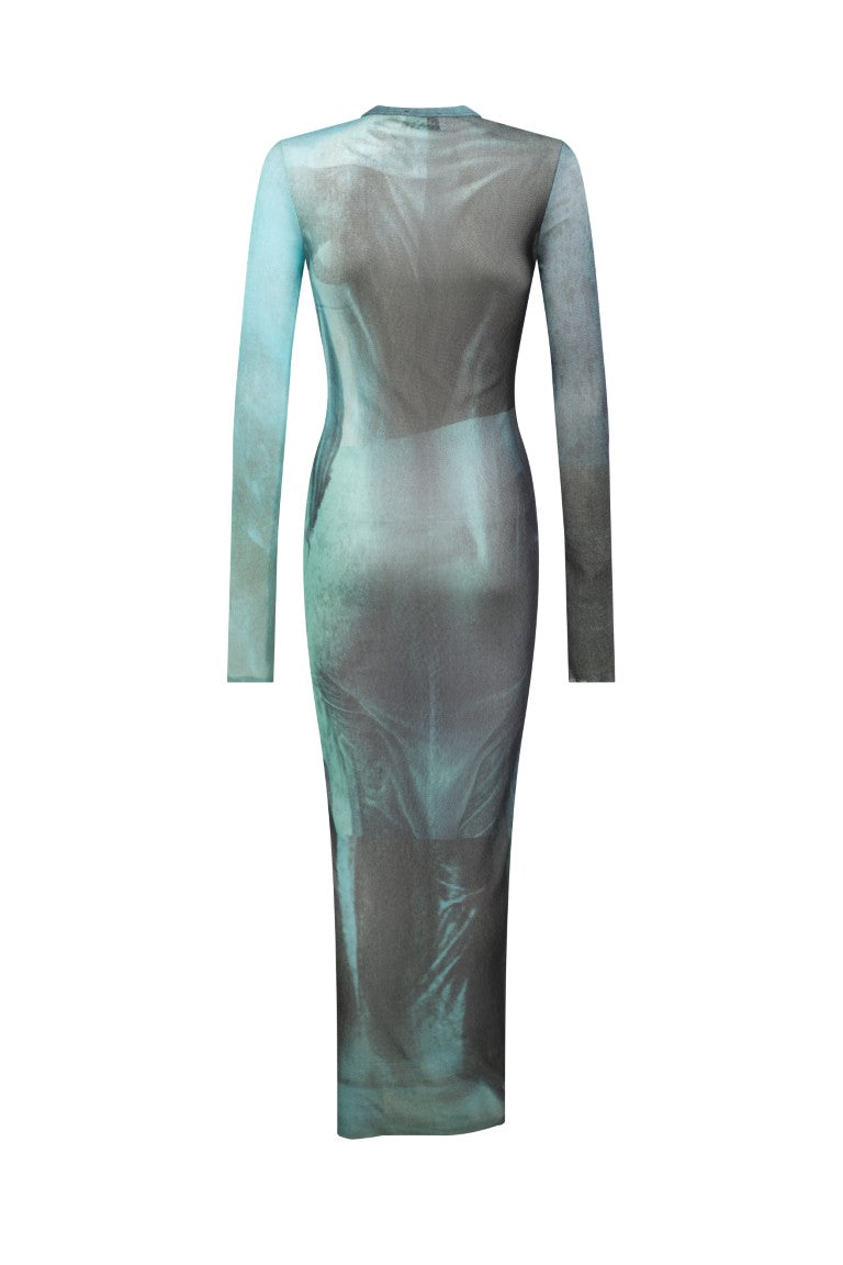 Mesh Long Dress Printed "Water"