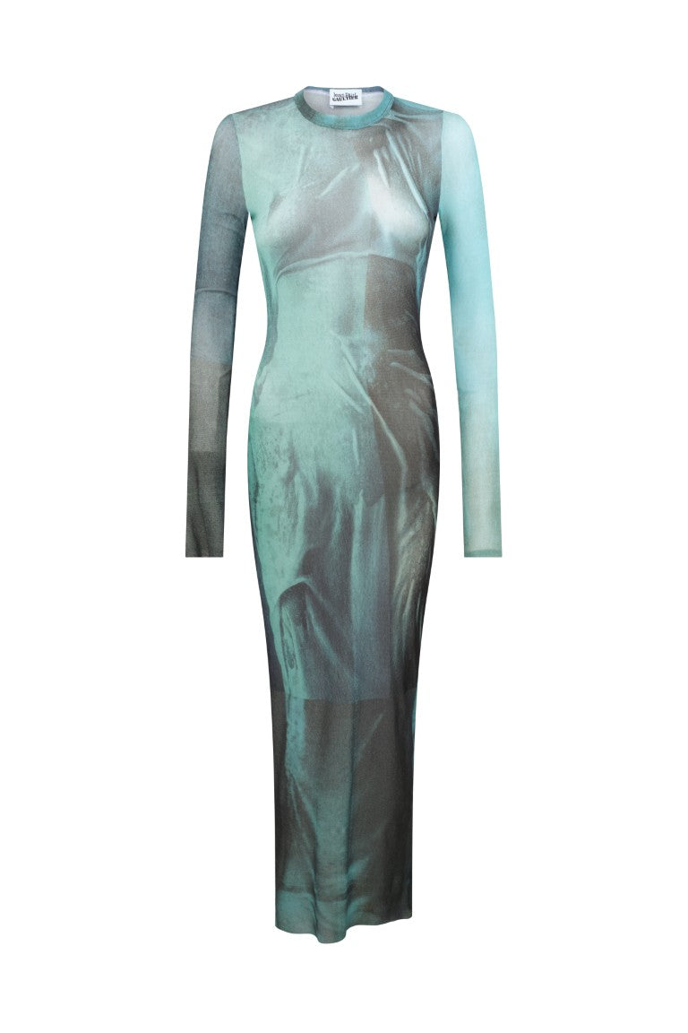 Mesh Long Dress Printed "Water"