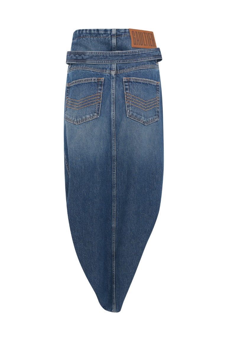 Denim Skirt with Internal Belt And Zipped Opening