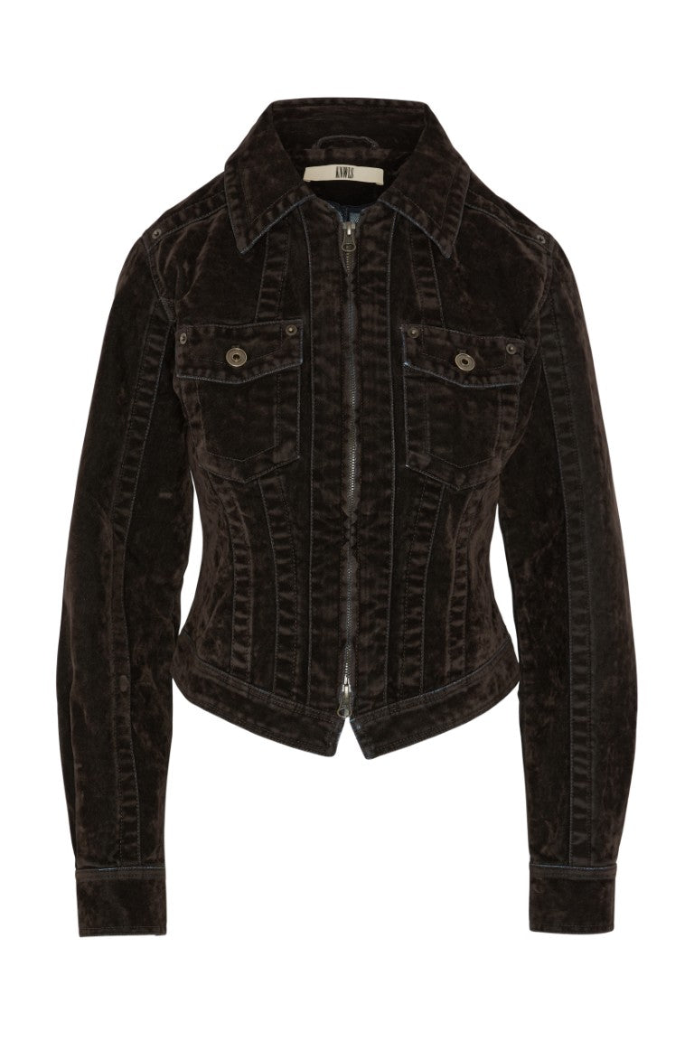 Flocked Denim Jacket with Stone Wash