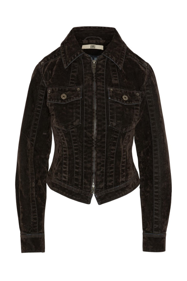 Flocked Denim Jacket with Stone Wash