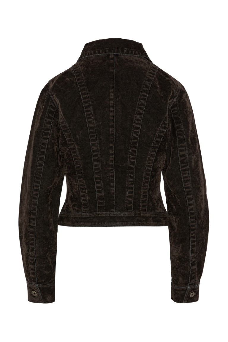 Flocked Denim Jacket with Stone Wash