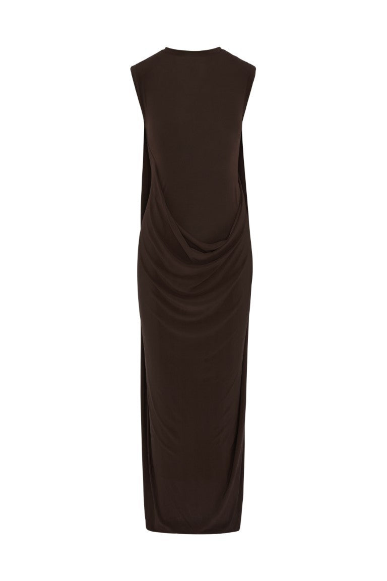 Stretch Viscose Double Layer Draped Long Dress