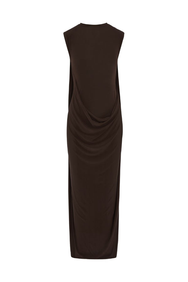 Stretch Viscose Double Layer Draped Long Dress