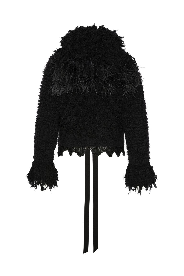Leke Knitted Jacket with Feathers Embroidery