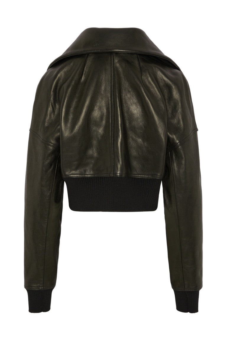 Bomber In Pelle Imbottito - Dracucollar Cropped Leather Jacket