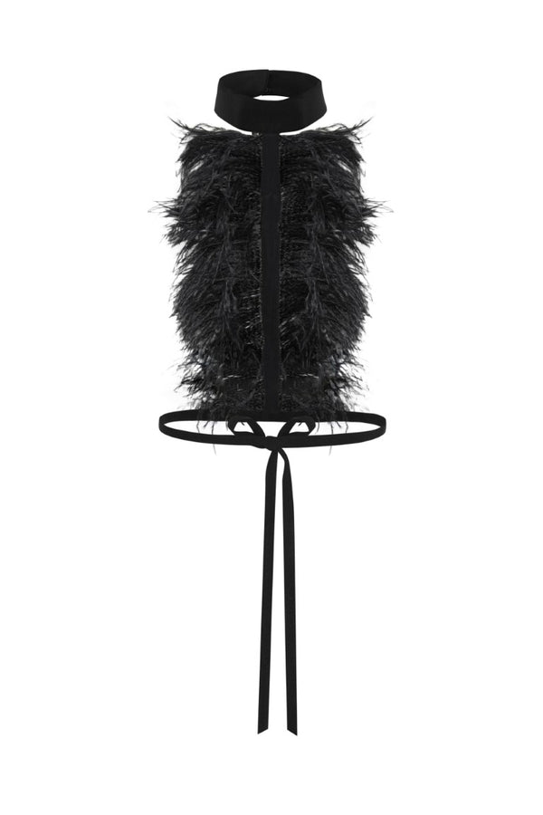 Bets High Neck Collar with Frisee Feathers