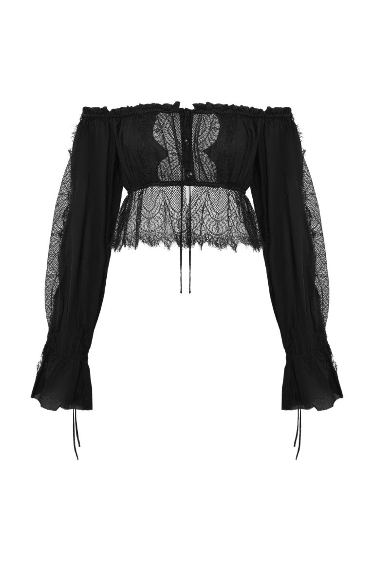 Jorunn Crop Top with Distressed Lace Details