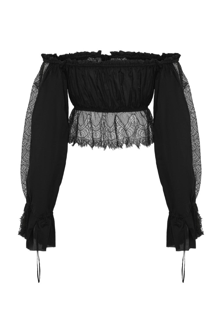 Jorunn Crop Top with Distressed Lace Details