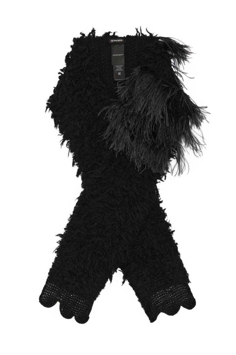 Ann Demeulemeester FW25 - Womens Ofke Knit Scarf with Feathers