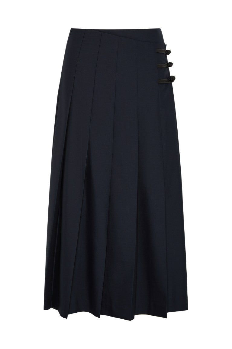 Mandarin Pleated Wool Skirt