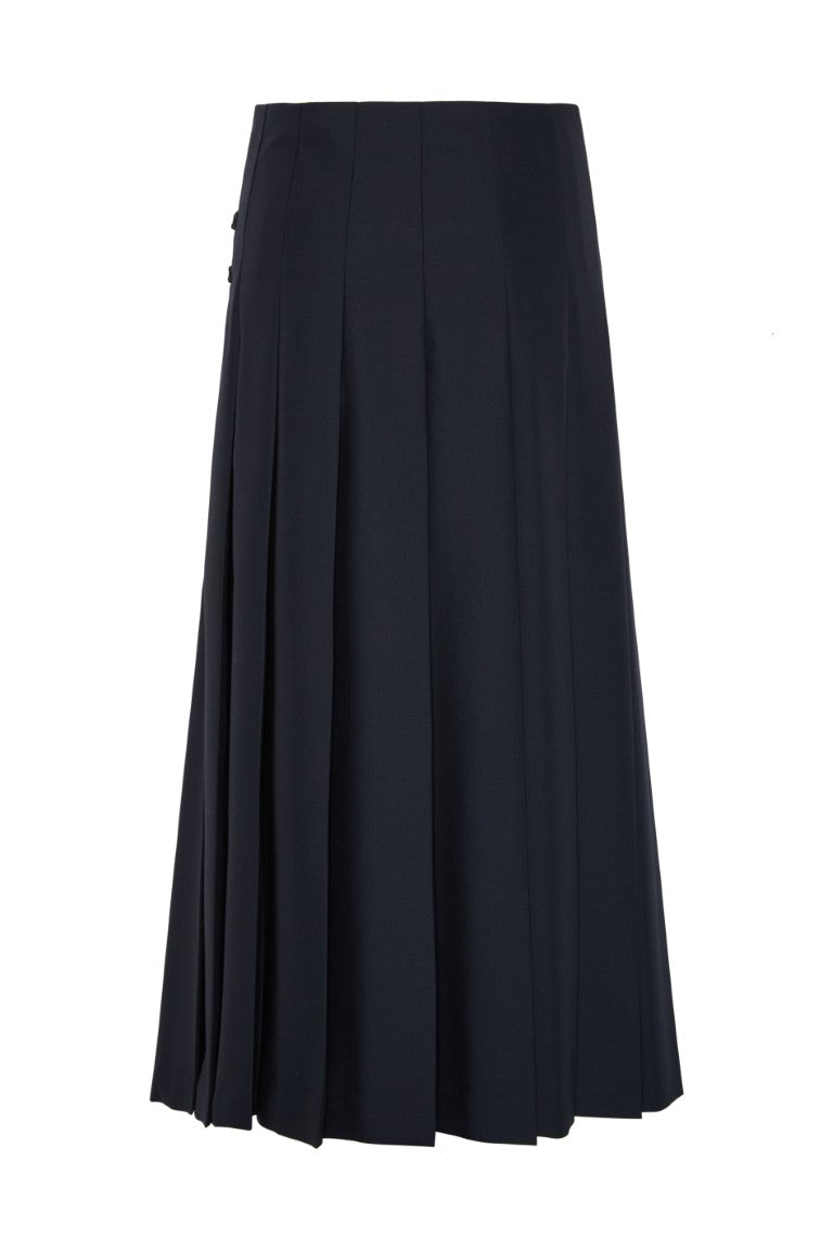 Mandarin Pleated Wool Skirt