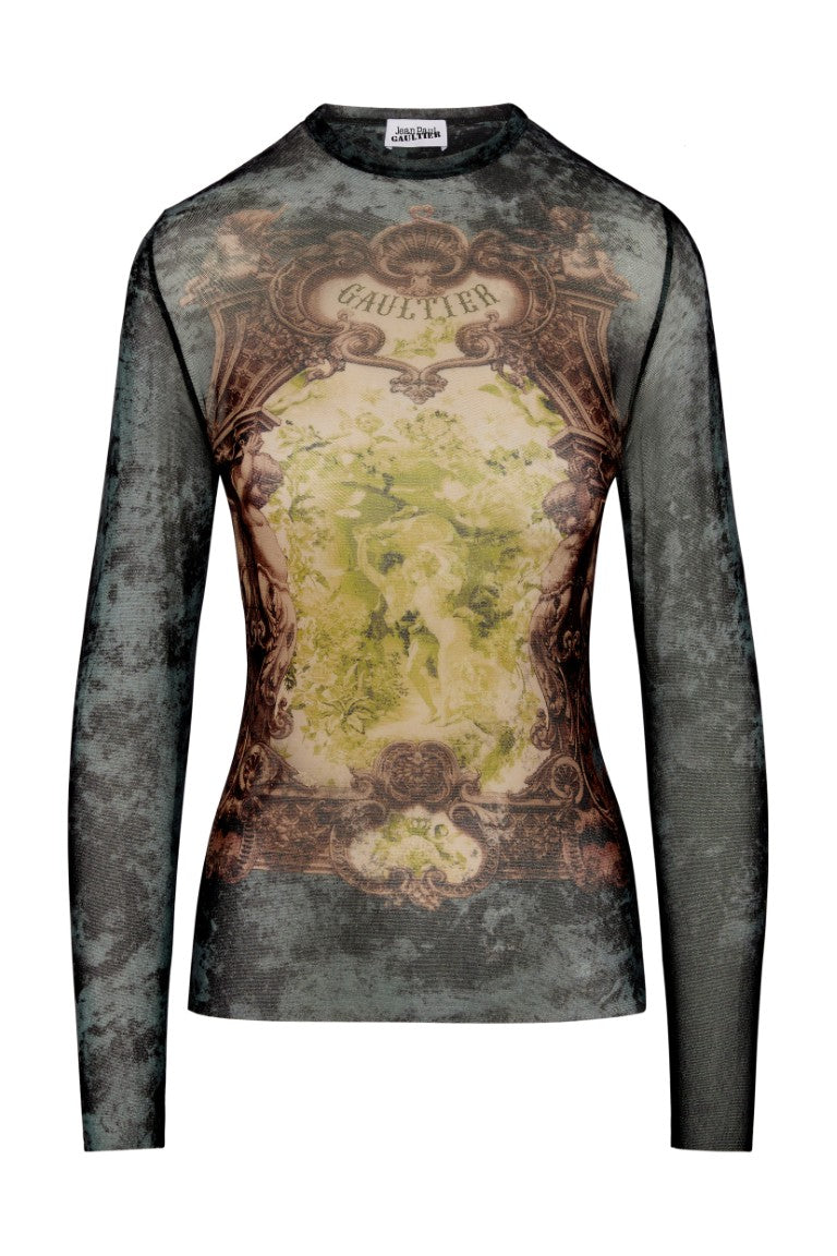 Mesh Long Sleeves Top Printed "Medaillon"