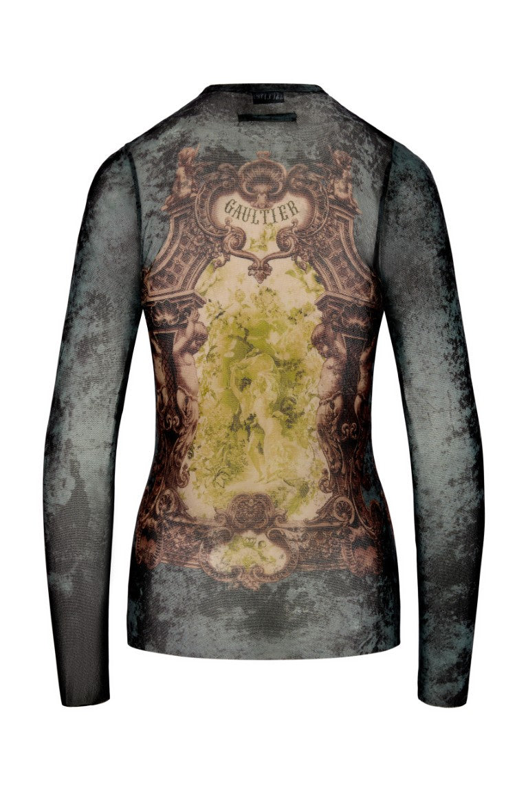 Mesh Long Sleeves Top Printed "Medaillon"