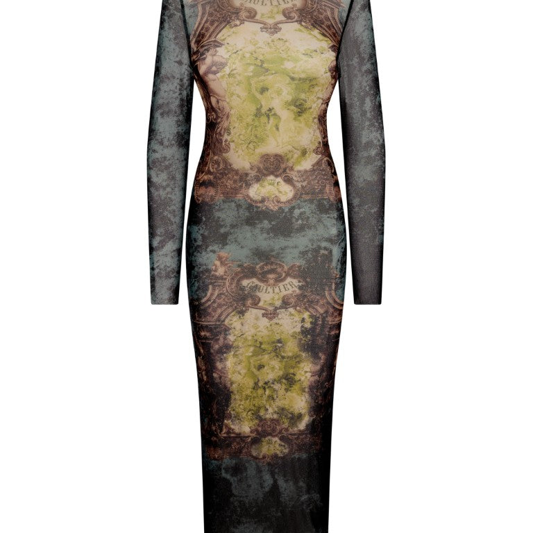Mesh Long Dress Printed "Medaillon"