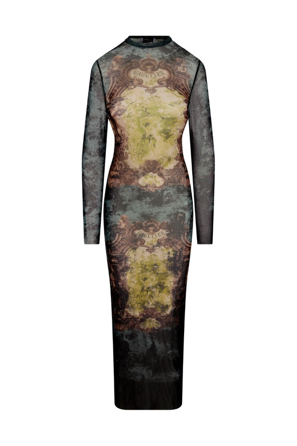 Mesh Long Dress Printed "Medaillon"
