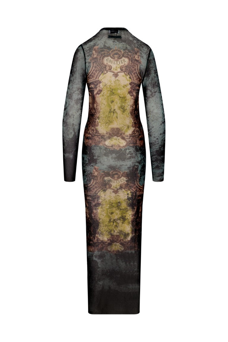 Mesh Long Dress Printed "Medaillon"