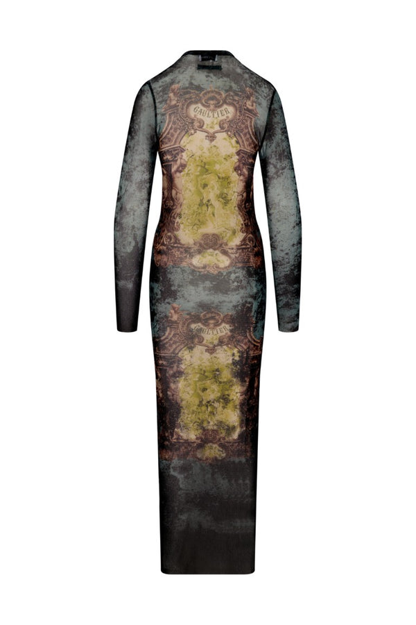 Mesh Long Dress Printed "Medaillon"