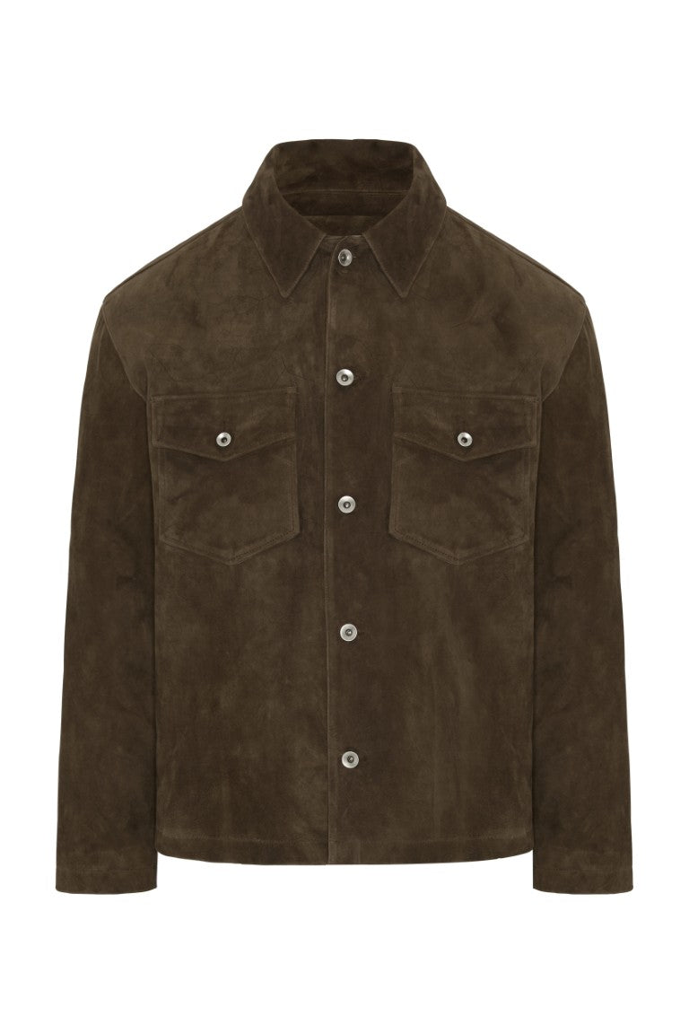 Suede Two-Tone Button Shirt Jacket